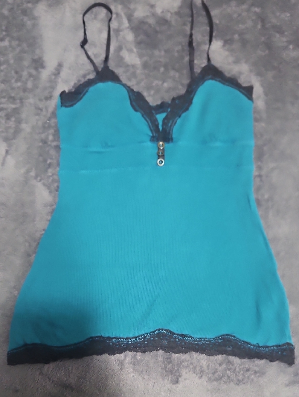 lei Teal Ribbed Tank Top with Navy Label
